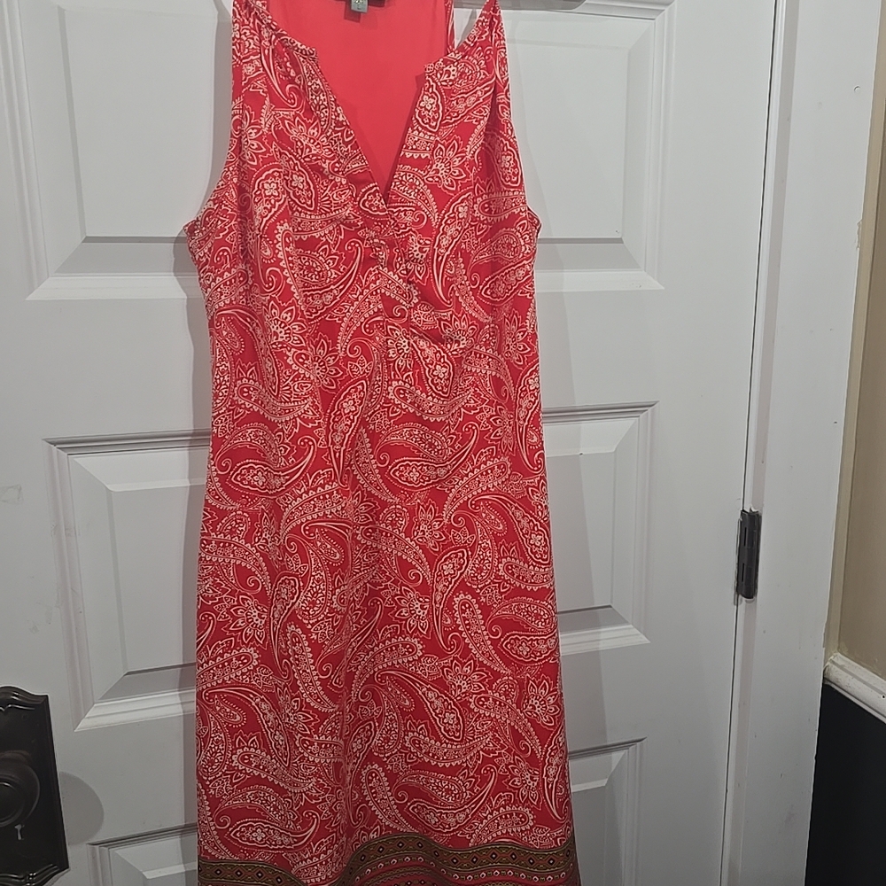 Skies Are Blue Orange Pink Sleeveless V-neck Sundress